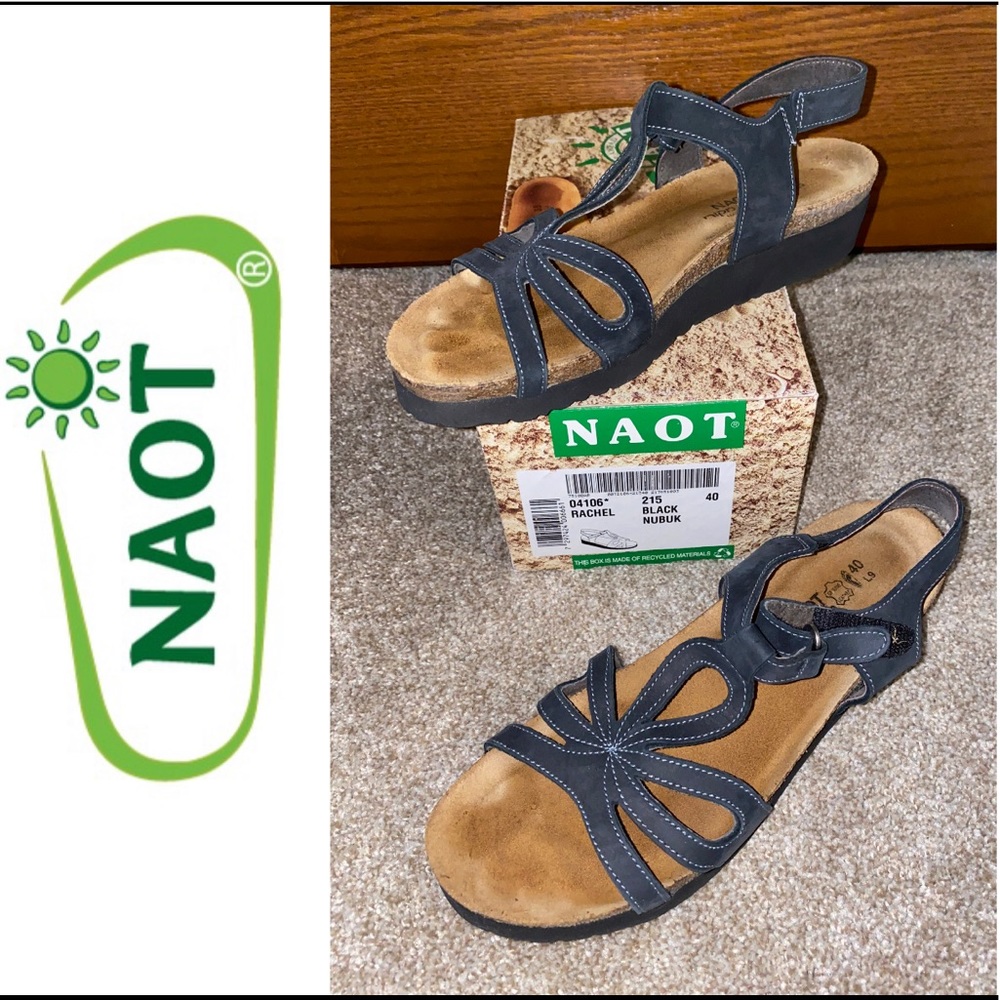 EUC Naot Size 9 Rachel Black Nubuk Sandal